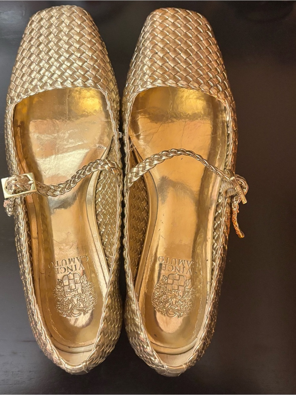 Vince Camuto Metallic Gold Woven Mary Jane Flats